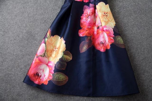 2015EuropeanStylishWomenFloralPrintingSleevelessBallGownDress-ZLE040919