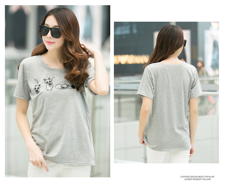 2015FashionHotShortSleeveLooseGrayCasualT-Shirt-ZME031208GA