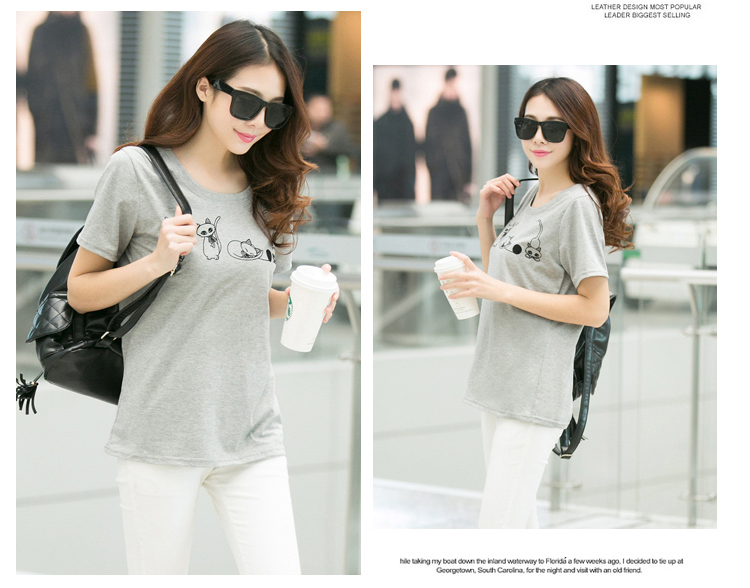 2015FashionHotShortSleeveLooseGrayCasualT-Shirt-ZME031208GA