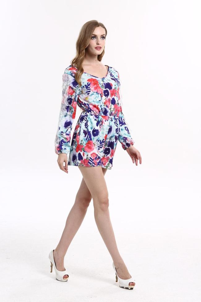 2015HottestFlowerPrintLaceSplicingV-neckRompers-DFE071617