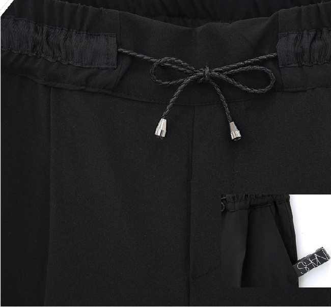 2015KoreanCasualPantForWomenLongStraightDrawstringBlackPants-ZME041314BA