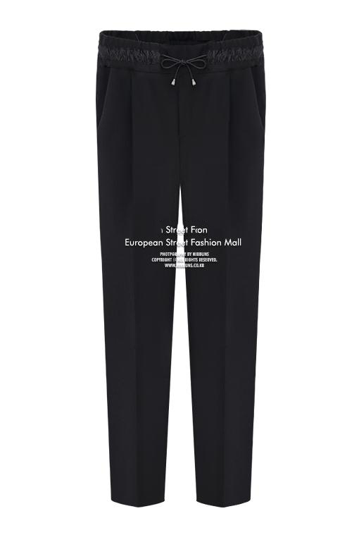 2015KoreanCasualPantForWomenLongStraightDrawstringBlackPants-ZME041314BA