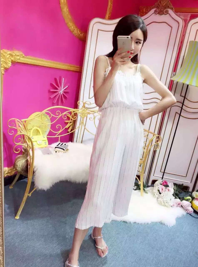 2015KoreanCasualWomenLaceSplitStrapsLooseCroppedPantJumpsuit-ZHE060849