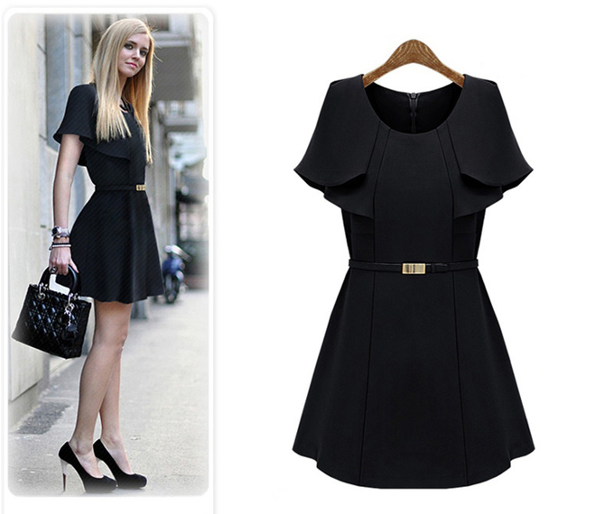 2015KoreanFashionWomenShortSleeveShawlChiffonDress-ZME041702