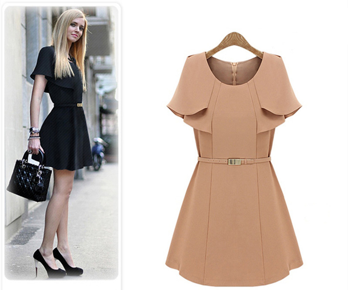 2015KoreanFashionWomenShortSleeveShawlChiffonDress-ZME041702