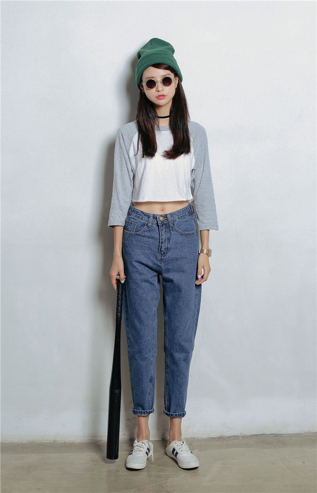 2015KoreanStylishSolidHighQualityFittedBlueDenimJeans-XHE070824BU