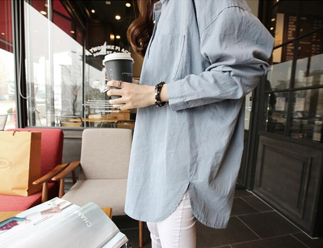 2015LeisureWomenLongDenimJacketsPureColorBackZipperCardiganLongSleeveLapelCasualBlueJackets-JFE010915BU