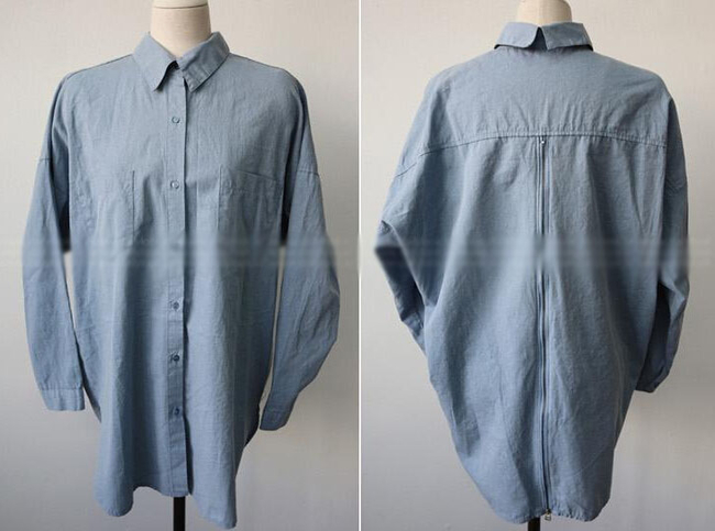2015LeisureWomenLongDenimJacketsPureColorBackZipperCardiganLongSleeveLapelCasualBlueJackets-JFE010915BU