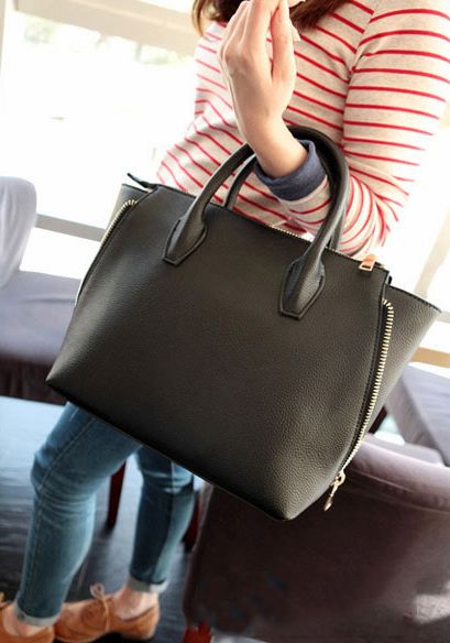 2015NewArrivalFashionSideZippersSimpleShellBagCheapBlackHandbagWithBeltForWomen-DFE030305BA