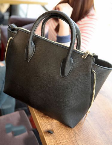 2015NewArrivalFashionSideZippersSimpleShellBagCheapBlackHandbagWithBeltForWomen-DFE030305BA