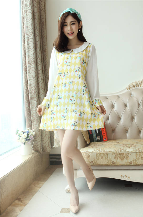 2015NewArrivalWomenDressCasualLooseFloralPrintedPrincessDress-PFE080310YL