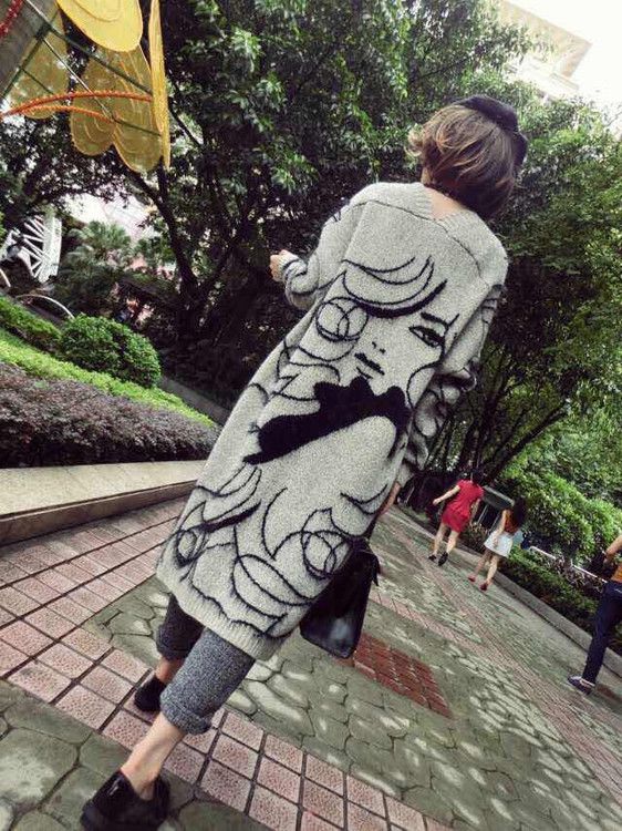 2015NewCollectionWomenKnittingCardiganLongModernLadyPrinted-PYE082433LG