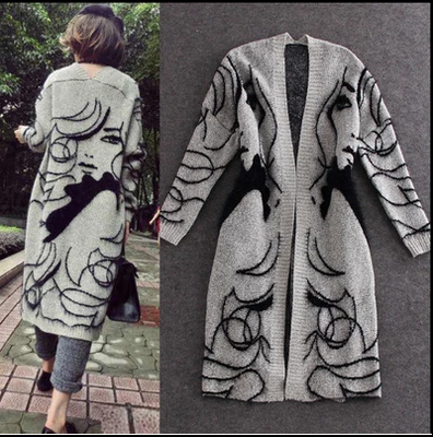 2015NewCollectionWomenKnittingCardiganLongModernLadyPrinted-PYE082433LG