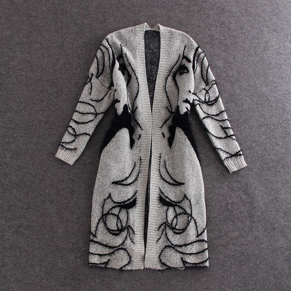 2015NewCollectionWomenKnittingCardiganLongModernLadyPrinted-PYE082433LG