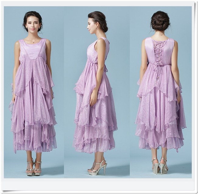 2015NewDesignWomenLayeredSolidRoundNeckBallGownMaxiDress-ZME070911