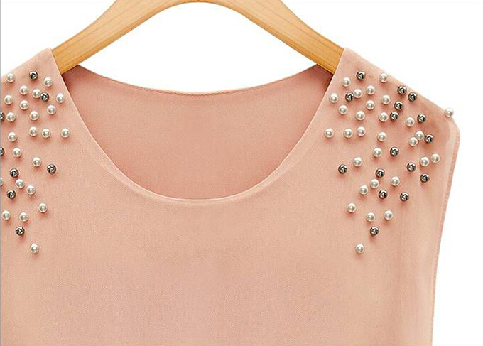 2015SummerEuroWomenSolidColorBeadingSleevelessBandageChiffonDress-ZME050717