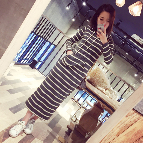 2016AutumnStripedHoodiesBodyconCasualDress-AFK091204