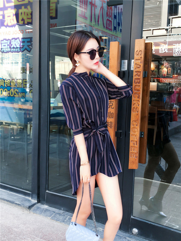 AttractiveDesignDarkBlueStripedShirtDress-AFK052417BU