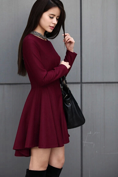 AttractiveLadyGracefulLongSleeveOversizeDressONeckPulloverRuchedAllMatchHoneyGirlDress-XHT120326