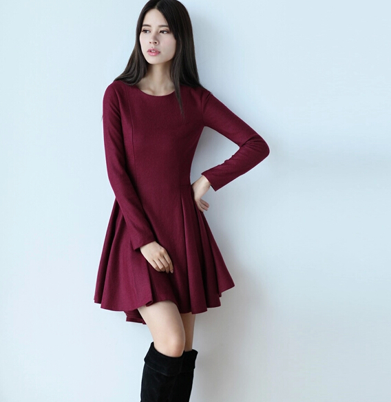 AttractiveLadyGracefulLongSleeveOversizeDressONeckPulloverRuchedAllMatchHoneyGirlDress-XHT120326