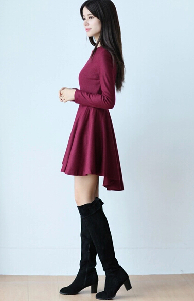 AttractiveLadyGracefulLongSleeveOversizeDressONeckPulloverRuchedAllMatchHoneyGirlDress-XHT120326