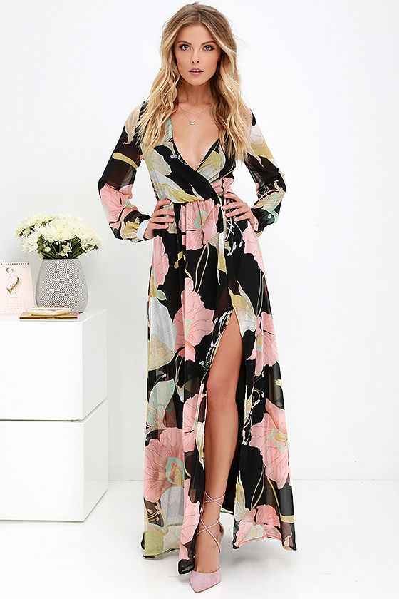 BohemianFloralPrintSexyVNeckSlitLongDresses-TFK082901