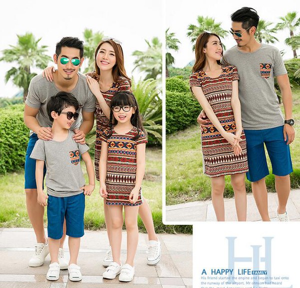 BohemianStyleFamilySuitsONeckTeeWithPrintDress-CMK081001