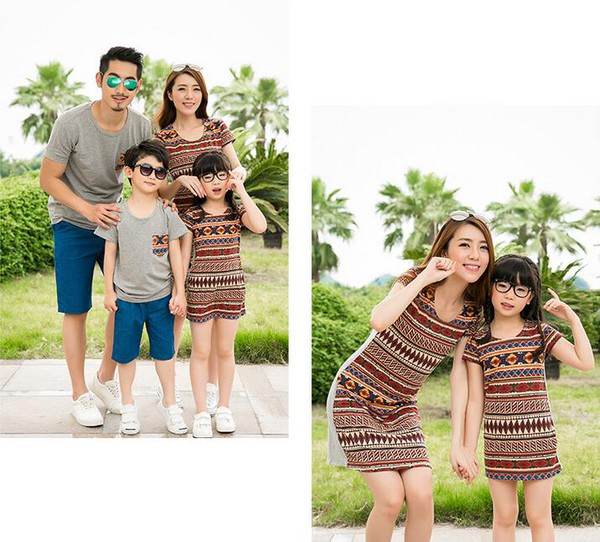 BohemianStyleFamilySuitsONeckTeeWithPrintDress-CMK081001