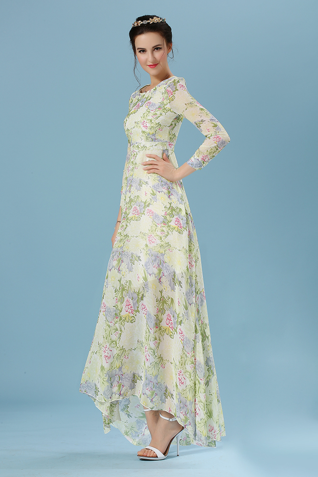 BrandNewWomenLongSleeveBallGownFloralPrintingMaxiDress-ZME050635