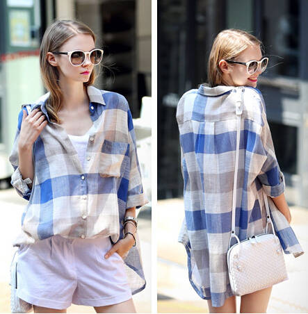 CasualElegantWomenPlaidPrintingLooseLongSleeveBlouse-ZFE080541