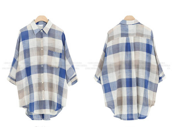 CasualElegantWomenPlaidPrintingLooseLongSleeveBlouse-ZFE080541