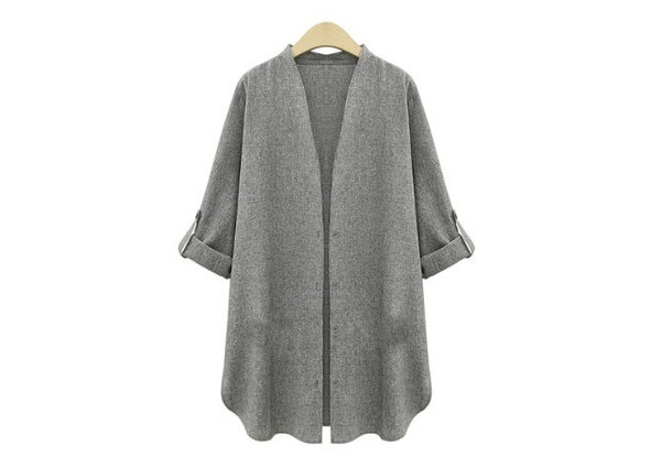 CasualEuropeanFashionEasyMatchedCardiganThreeQuarterSleeveSolidCollarLongCoat-ME091415