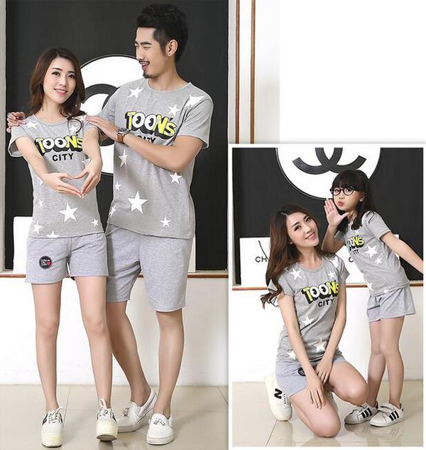 CasualFamilyMatchingSuitsPrintTopsWithShortsBottom-CMK081728