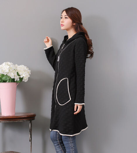 CasualLookLongSleeveSolidDotPrintSlimHoodedLongCoat-XFE092145