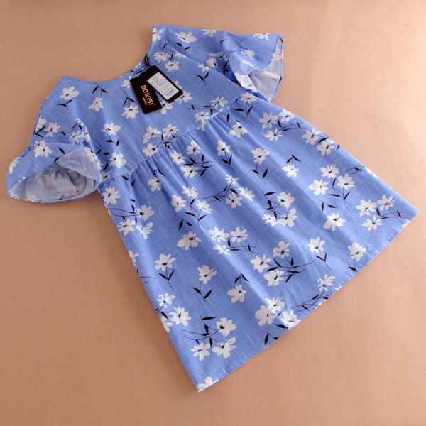 CasualPrintFloralONeckBlueShortDress-TFK080730BU