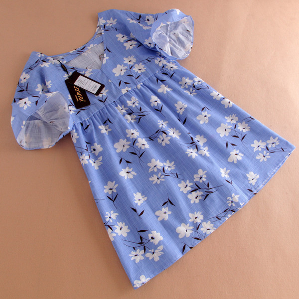 CasualPrintFloralONeckBlueShortDress-TFK080730BU