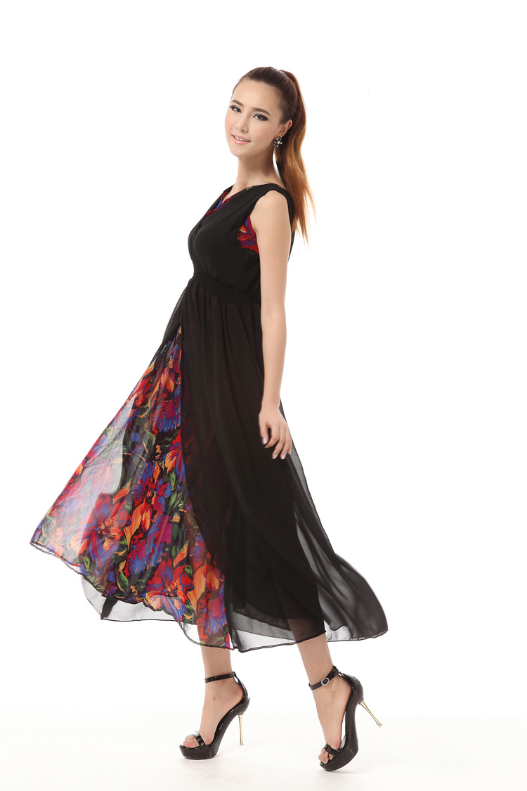 CharmingGirlsFlowerPrintV-neckSleevelessMaxiDress-YR070912BA