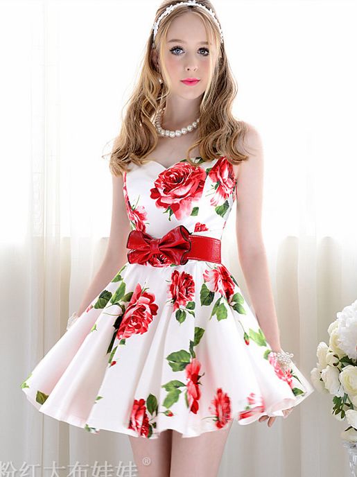 CharmingLadyV-neckEmpireWaistFlowerPrintTankDress-SR033130