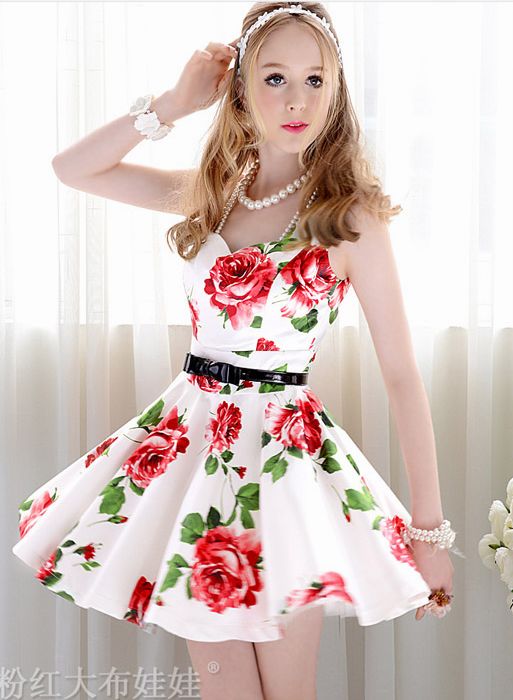 CharmingLadyV-neckEmpireWaistFlowerPrintTankDress-SR033130