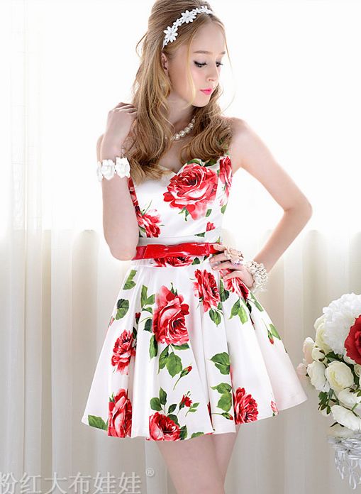 CharmingLadyV-neckEmpireWaistFlowerPrintTankDress-SR033130