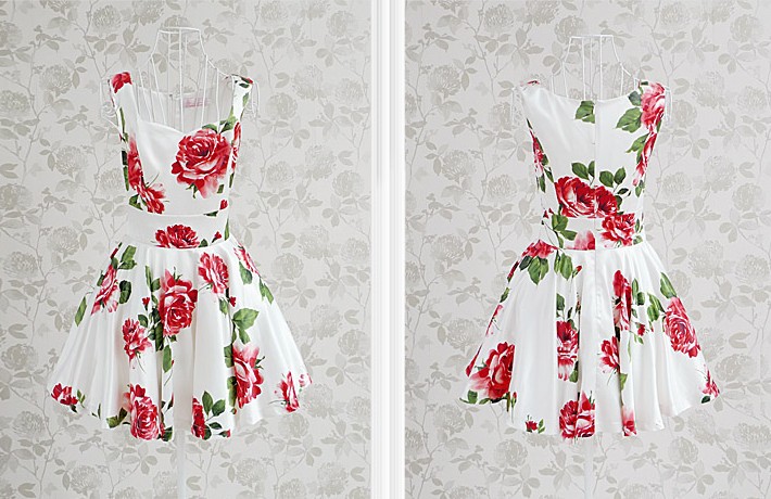 CharmingLadyV-neckEmpireWaistFlowerPrintTankDress-SR033130