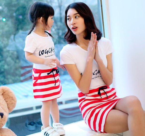 CheapClothesForMotherAndDaughterTShirtWithStripedSkirt-CMK070517