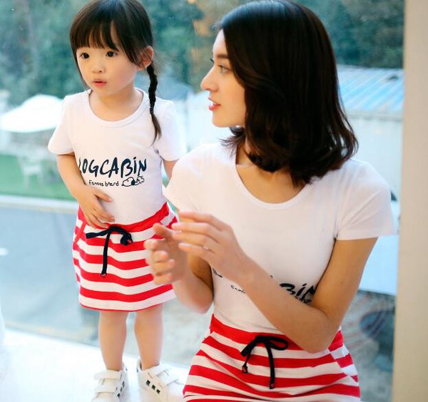 CheapClothesForMotherAndDaughterTShirtWithStripedSkirt-CMK070517