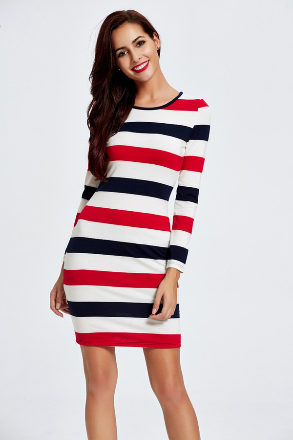 CheapFashionKnittingStripeDresses-ZFK081216RD