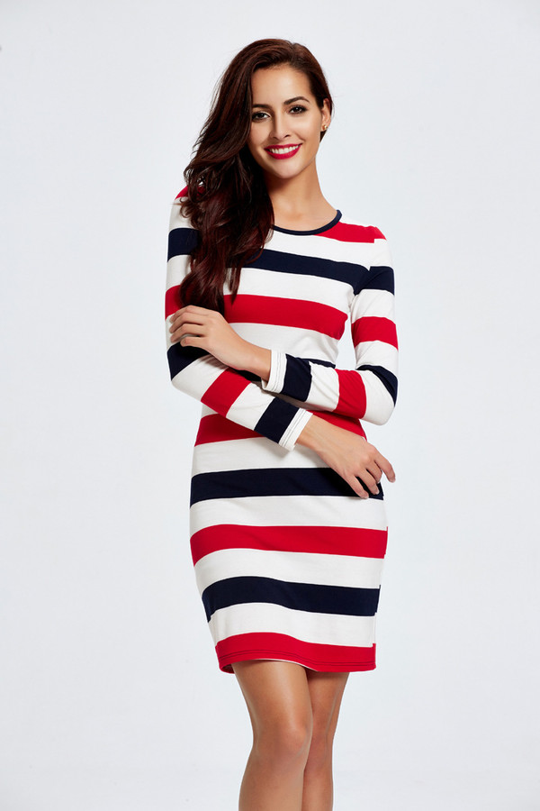 CheapFashionKnittingStripeDresses-ZFK081216RD