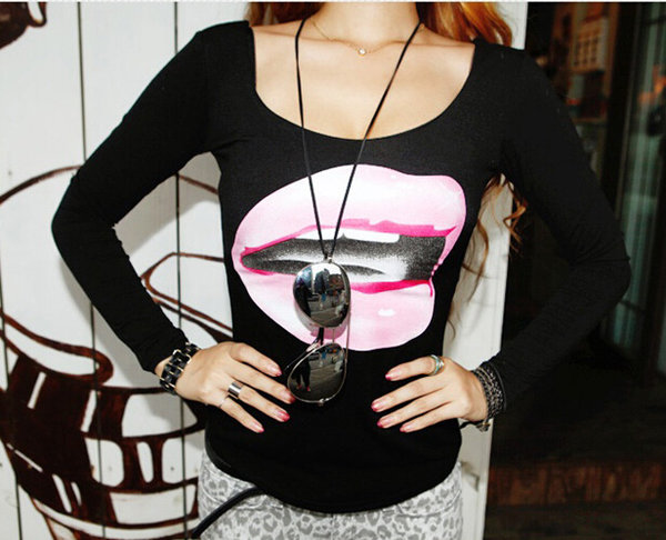 CheapPriceHighQualityModalU-NeckPrintedBlackT-Shirt-ME091427BA