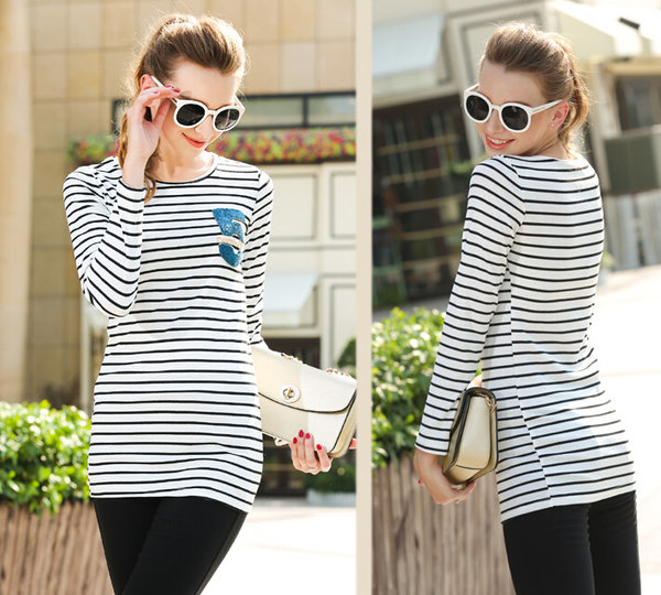 CheapSimleT-ShirtDesignLongSleeveStripedMD-LongWhiteT-Shirt-ZME092265WI