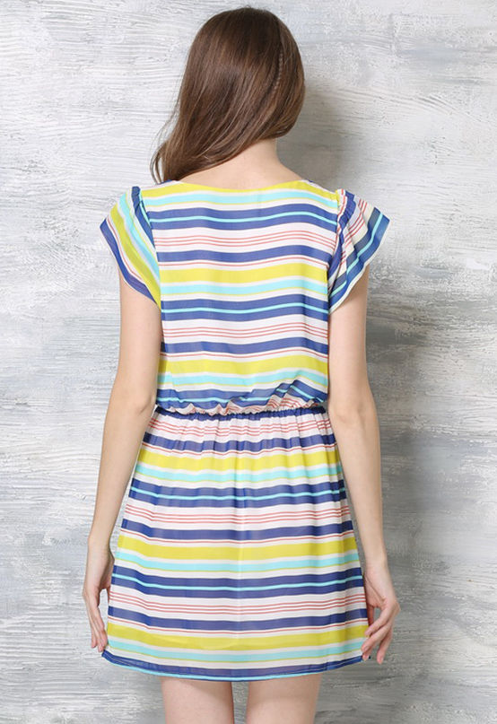 CheapWholesaleFashionStripeONeckStreetDress-TFK041147