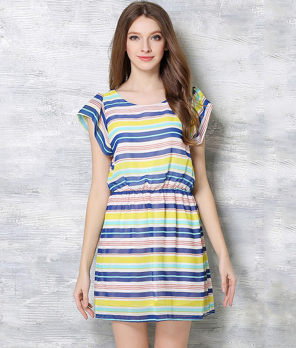 CheapWholesaleFashionStripeONeckStreetDress-TFK041147