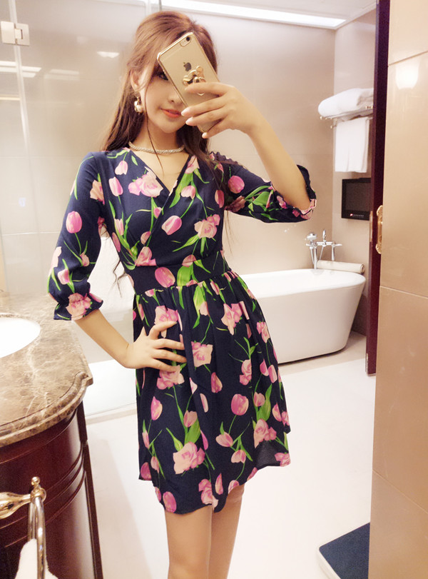 CheapWholesaleFloralChiffonDresses-ZFK081947